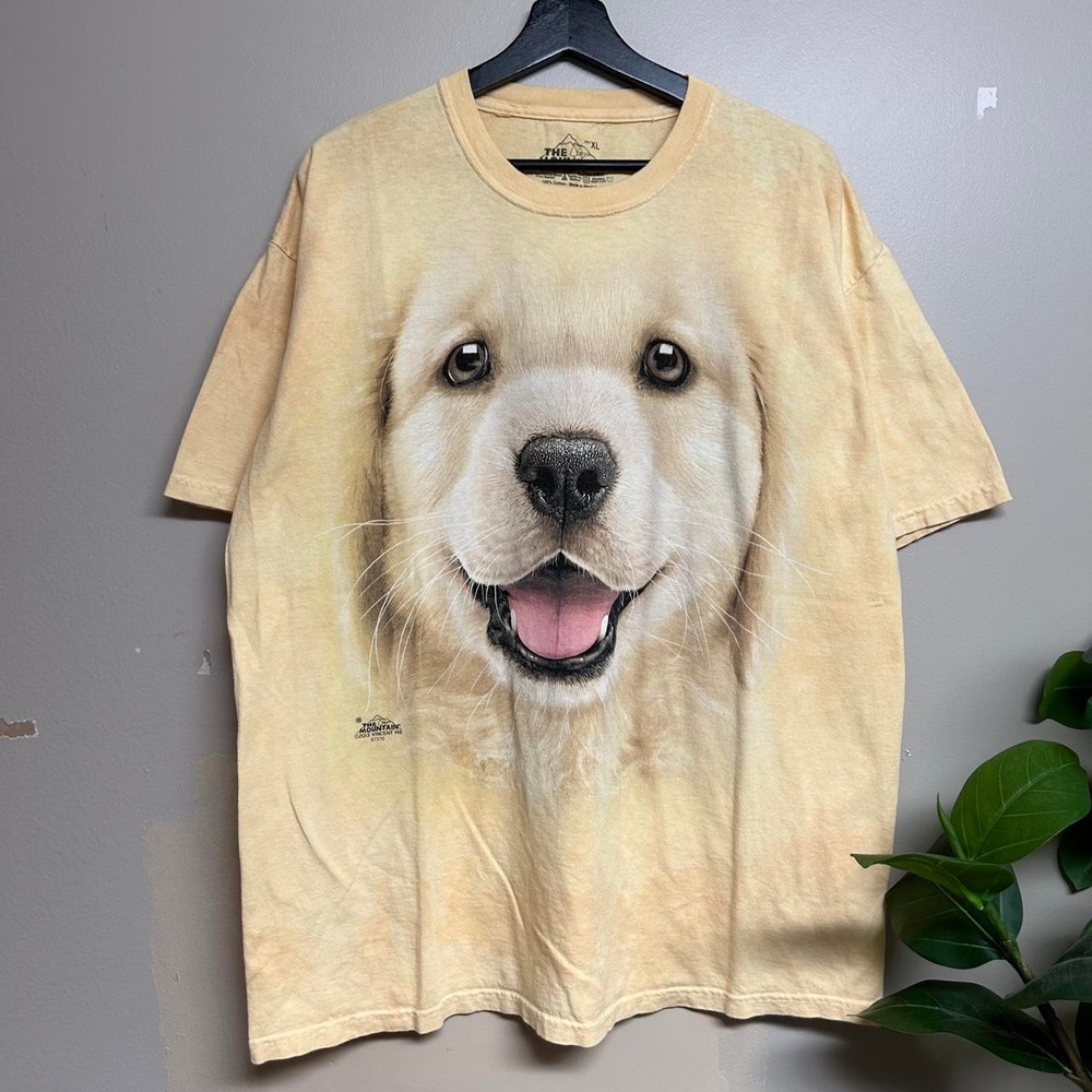 Vintage The Mountain Golden Retriever Puppy Face Yellow T-Shirt Mens XL 2000s
